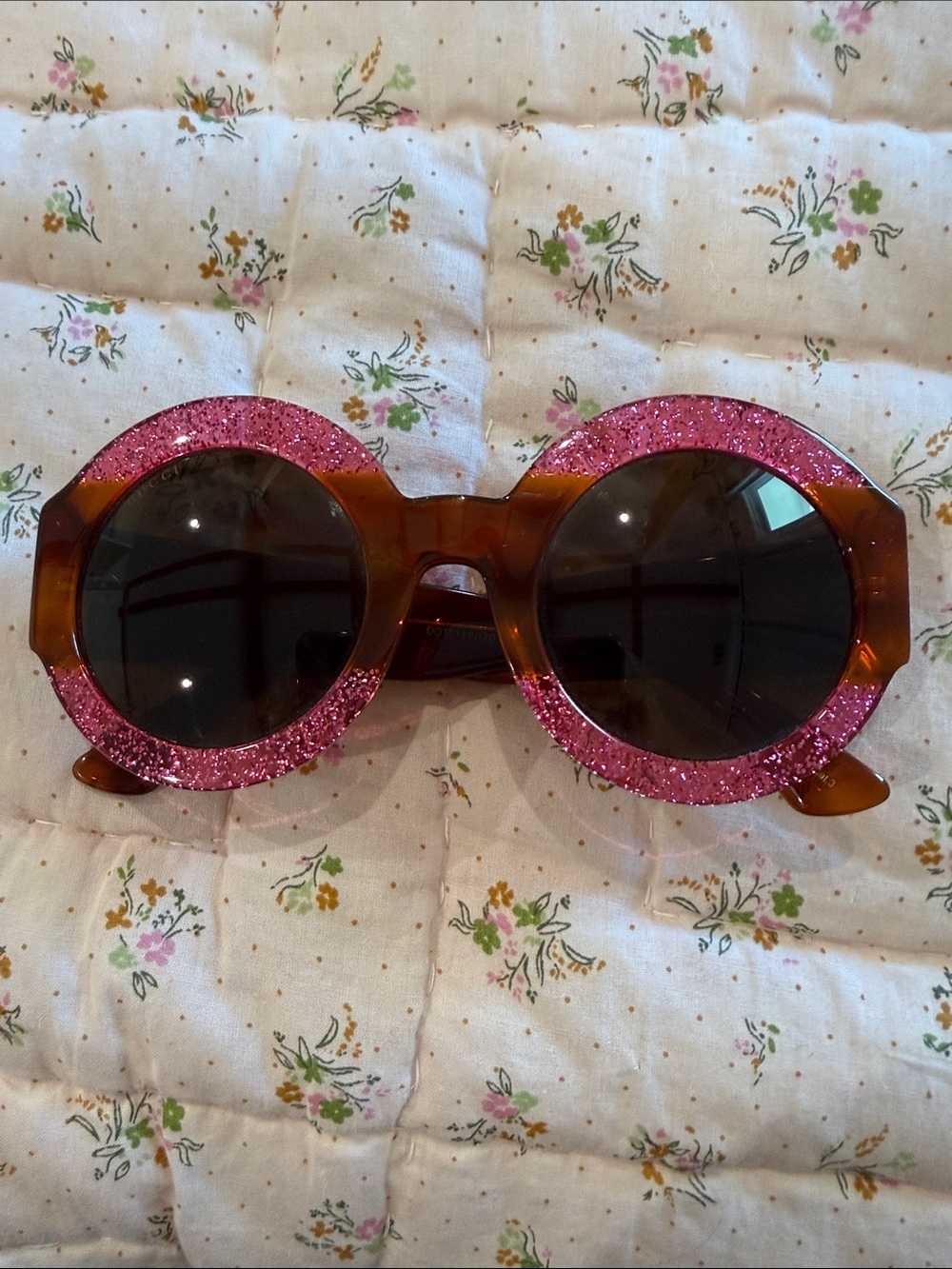 Gucci Round Acetate Pink Sparkle Havana Sunglasses